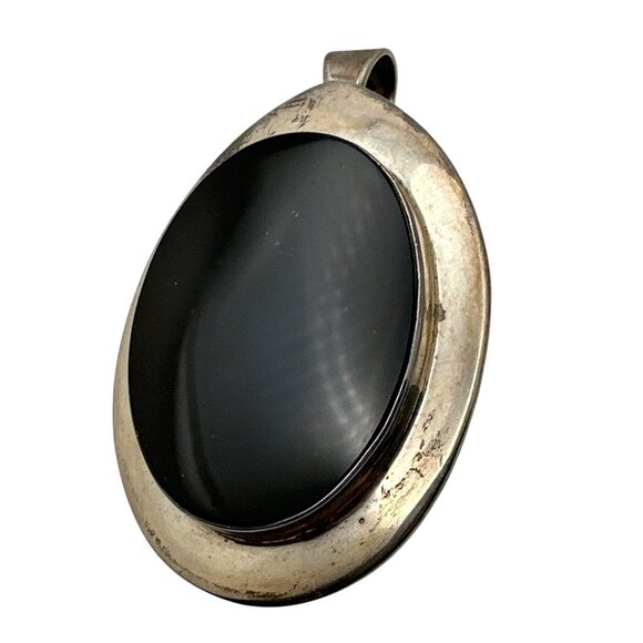 Vintage Taxco Mexico Sterling Silver Obsidian Oval Pendant Brooch Combo Signed - Picture 6 of 9